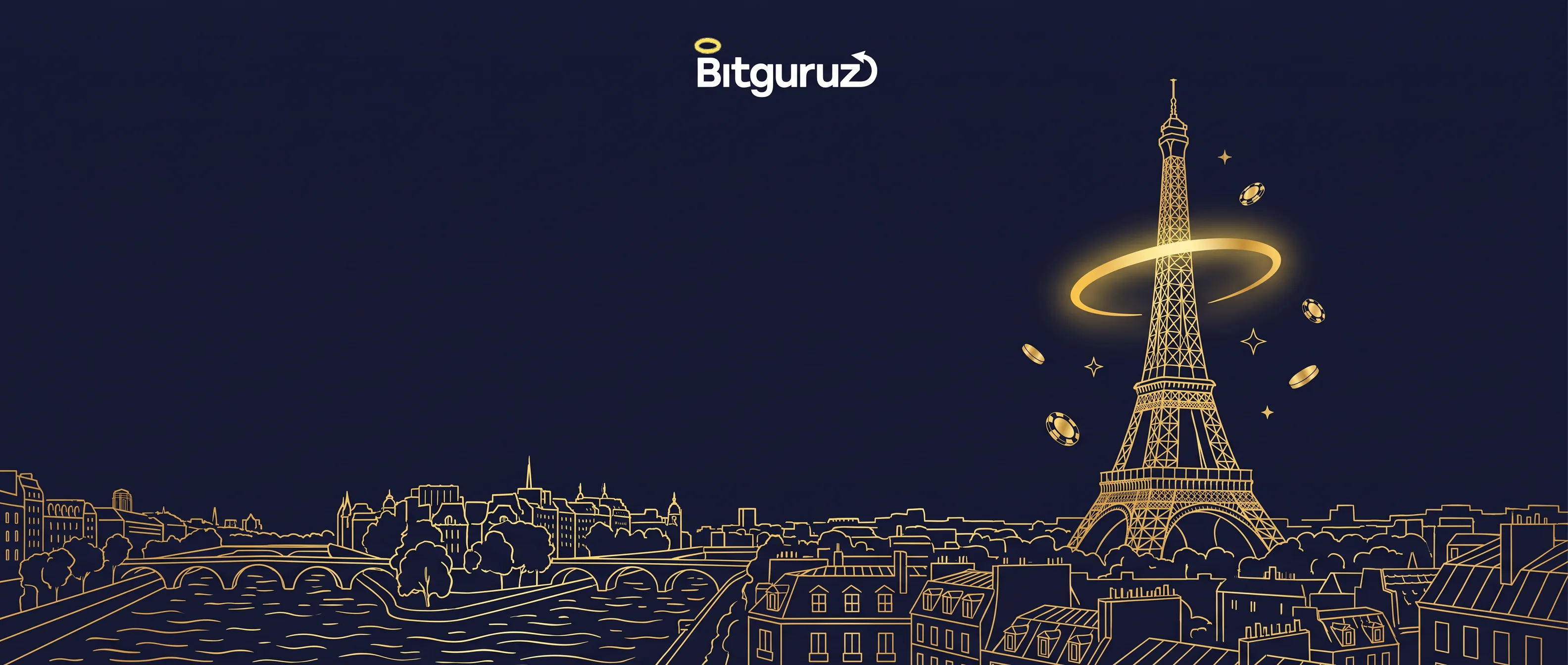 Panorama de Paris et tour Eiffel en lignes dorées sur fond bleu nuit, Bitguruz